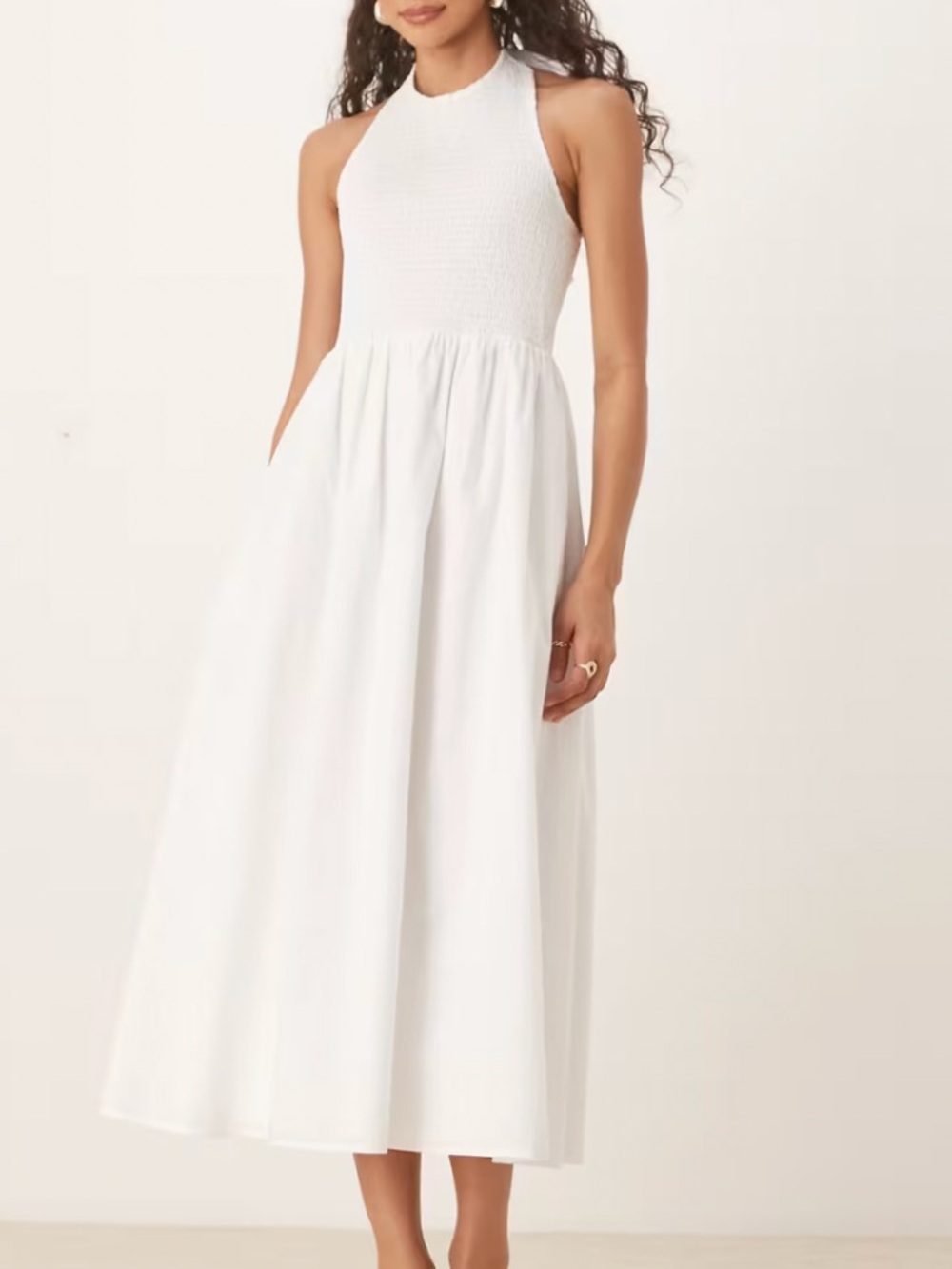 NWT Halterneck Shirred White Sleeveless Dress